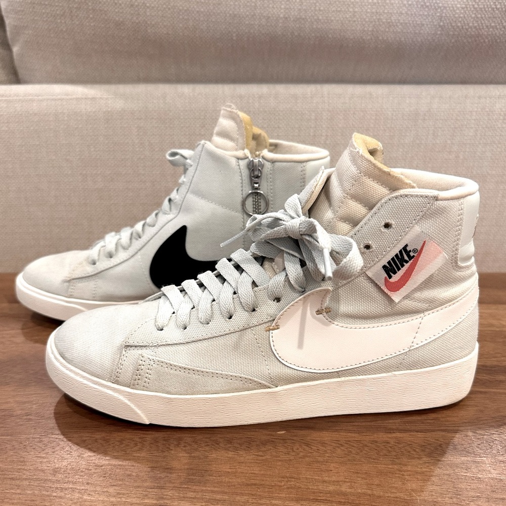 Nike Wmns Blazer Mid Rebel “Ghost Aqua” dual color swoosh high top sneakers, 8.5